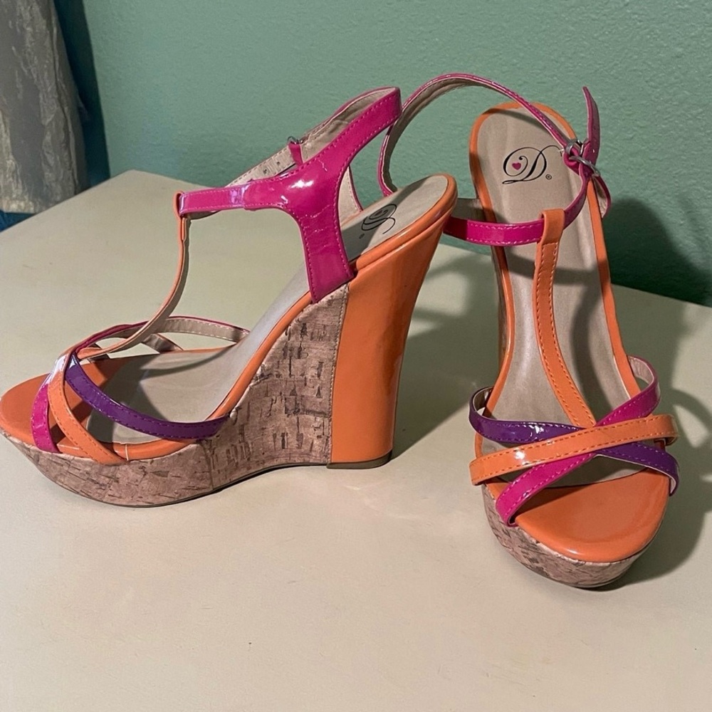 Vibrant Wedge Sandals in Pink Purple and Orange